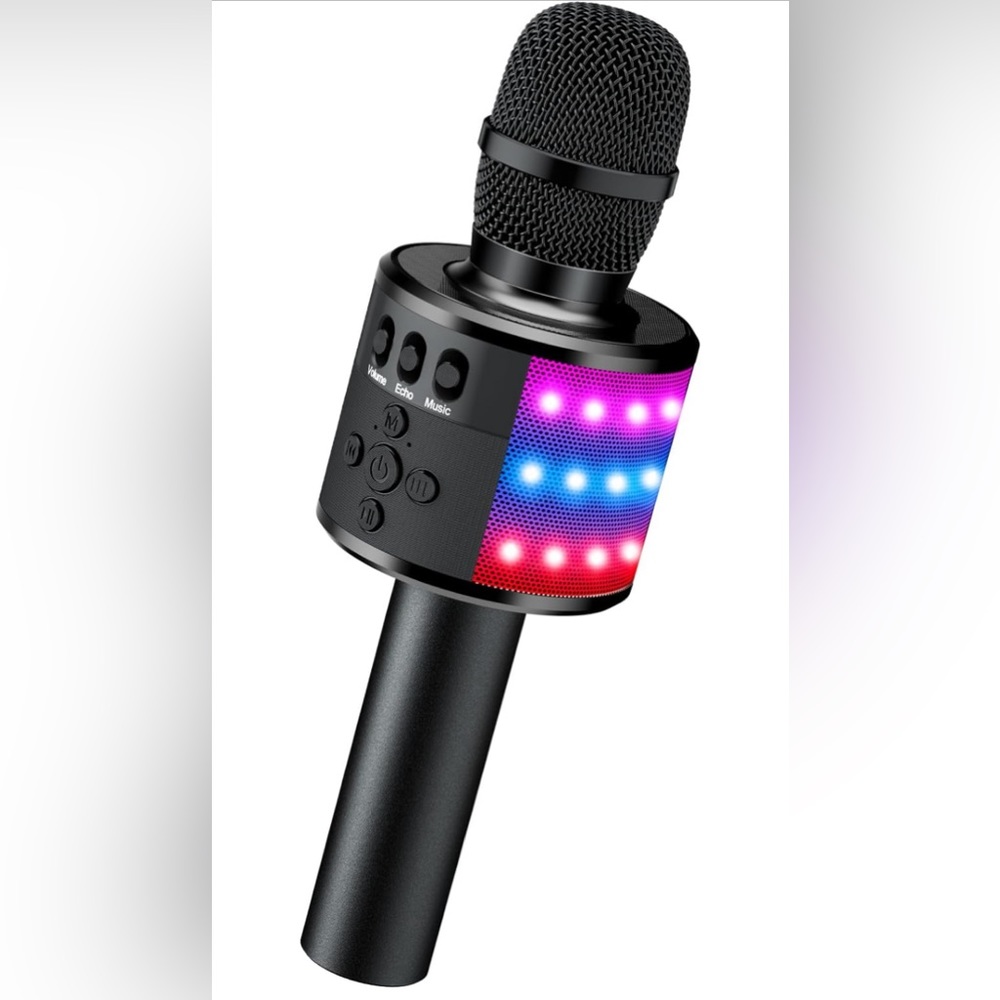 BONAOK-Bluetooth Wireless Karaoke Mic w/LED Lights,4in1 Portable Mic New w/ Box!